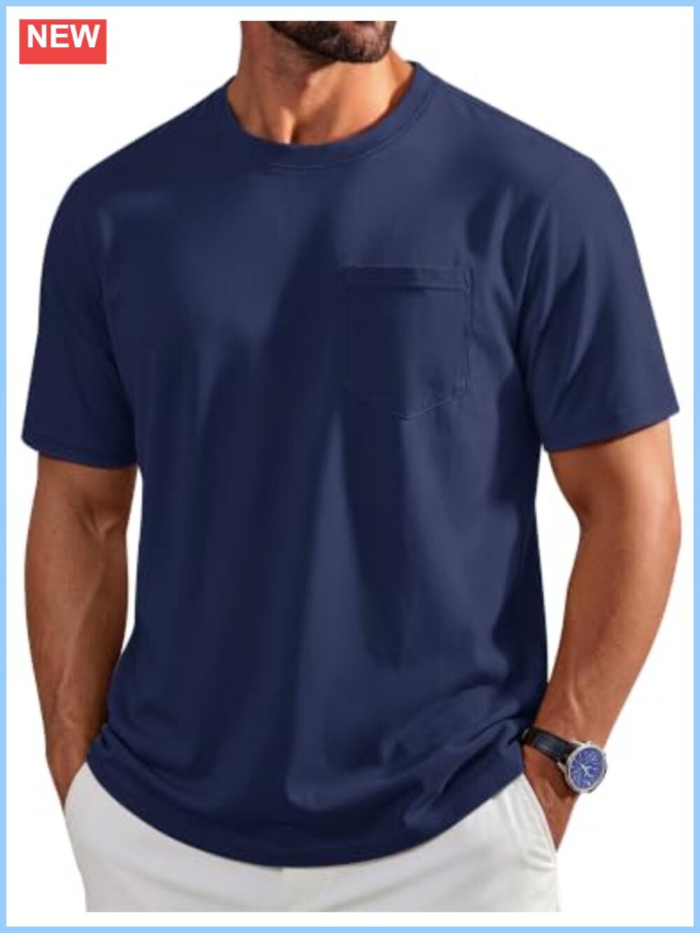 Men's Cotton Short Sleeve Crew Neck Pocket Tee Shirt